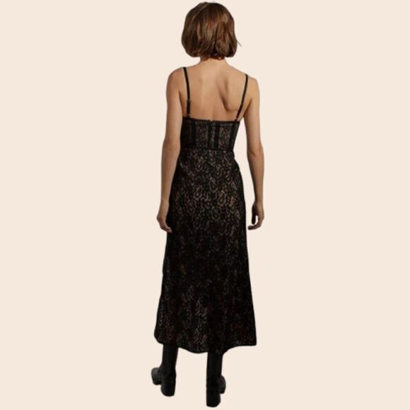 Urban Outfitters Black & Tan Angelica Corset Midi Dress Size Small - Picture 2 of 16